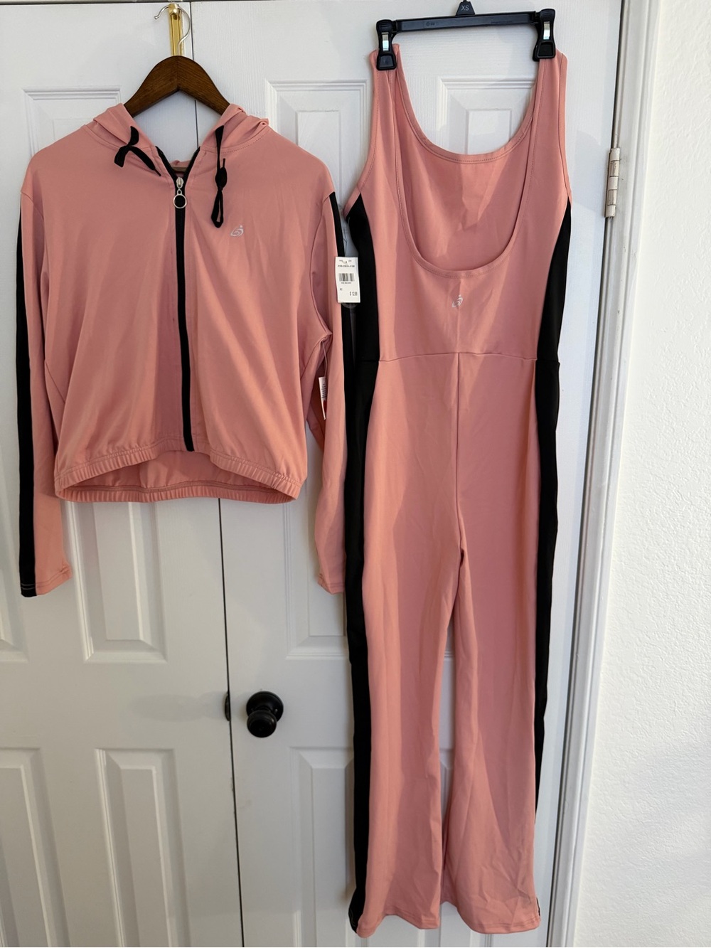 Women's Pink & Black Sleeveless Jumpsuit with Hooded Zip Jacket